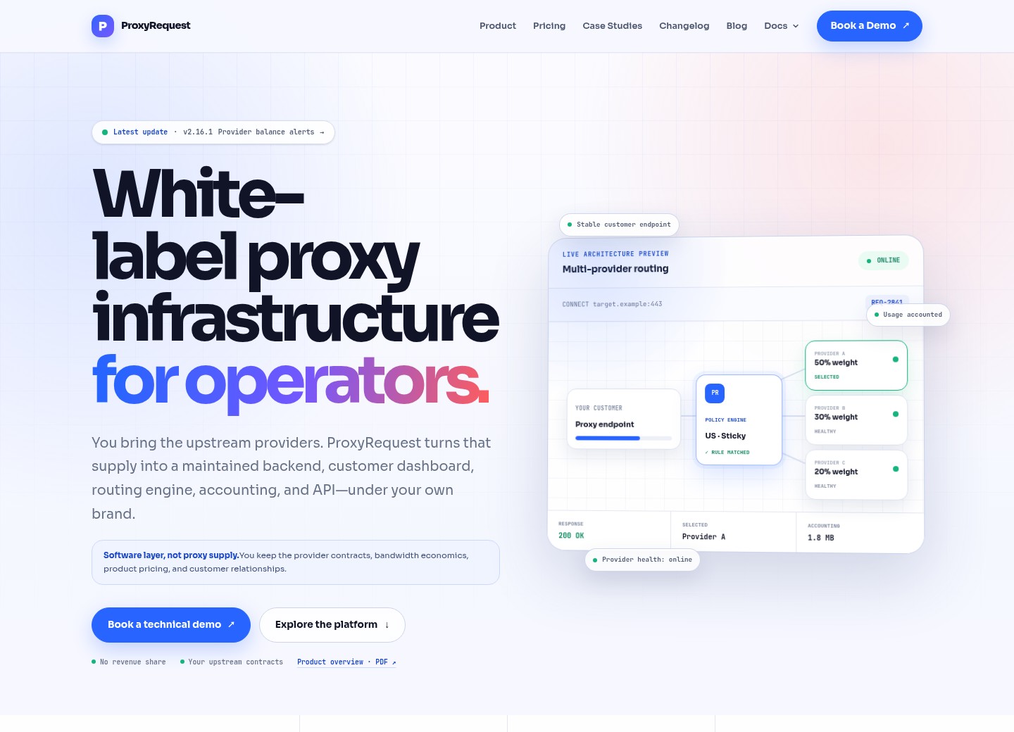 ProxyRequest website introducing its platform for proxy operators